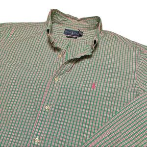 Vtg Polo Ralph Lauren 80s 90s Classic Fit Plaid Shirt Watermelon Pink Green XL